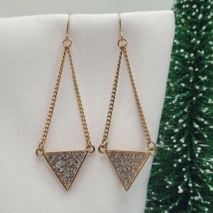 ✨2/$10✨ Gold Triangle Dangle Earrings Sparkling Crystal Pave, Elegant & Dainty